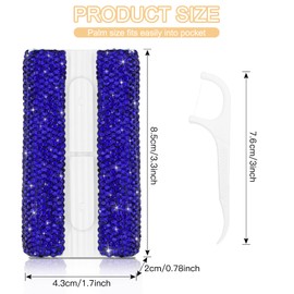 Soleebee Portable Dental Floss Case Bling Crystal Floss Picks Dispenser Travel Flossers Organizer Case Refillable Dental Floss Holder with 10 Floss Picks for Teeth Cleaning (Dark Blue)