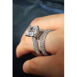 Bicheng 2-piece Zircon Super Bright Ring 925 Sterling Silver Crystal CZ Wedding Ring Engagement Ring Bridal Set Jewelry Gift (9)