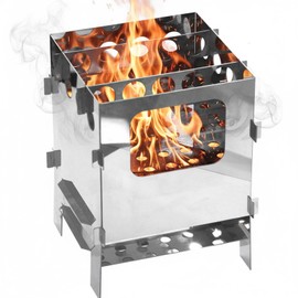 XXL Camping Stove Stainless Steel Mini Wood Stove Hobo Outdoor Stove Foldable Portable Wood Gas Hobo Stove for BBQ Picnic Garden Hiking Travel Camping Warmer Backpack Stove