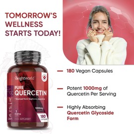 Pure Quercetin 1000mg | 180 Vegan Capsules | High Strength Quercetin Supplement from Sophora Japonica | Natural Bioflavonoid for Immune Support & Antioxidant Protection | 3-Month Supply | Made in the UK