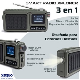 Xplorer Smart Radio - 3 in 1 Digital Radio with LED Flashlight, Bluetooth Speaker 8W, FM/AM, USB-C, MicroSD, AUX - Robust and Compact for Camping, Emergencies and Outdoors