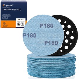 SpeTool Sanding Mesh 125 mm Velcro Pack of 30 Sanding Net Sanding Discs with Sanding Disc Protector Grit 180 Dust-Free Velcro Sandpaper for Wood, Plasterboard, Metal, Epoxy Resin