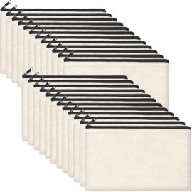 ZeeDix 24 Packs Beige Canvas Pouch- Multi-purpose Cosmetic Bag with Zipper, Blank DIY Craft Canvas Zipper Bags, Travel Toiletry Bag (8.3 x 5 inches)