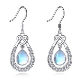 Moonstone Earrings for Women Girls 925 Sterling Silver Celtic Hanging Earrings Moonstone Jewellery Gift, Sterling Silver, Moonstone