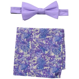 Tommy Bahama Men's Solid Bow Tie and Jungle Pocket Square Set, Purple, One Size