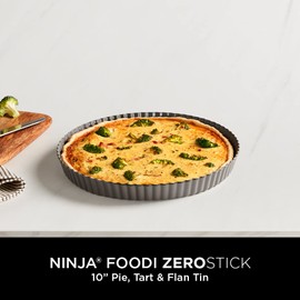 Ninja Foodi ZEROSTICK Pie, Tart & Flan Tin, 10-inch/25cm Pie Tin, Non-Stick, Long Lasting Heavy Duty Flan Tin, Made from Aluminised Steel, Grey, B30910EUUK