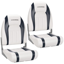 VIVOHOME Folding High Back Boat Seats 2 Pack, Waterproof Boat Captain Chairs, 4 Mounting Screws Included, White and Gray