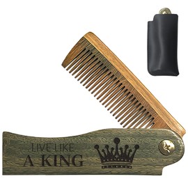 CHGCRAFT Crown Folding Wooden Comb Foldable Beard Comb Carved Wooden Combs Fine Tooth Hair Combs with Imitation Leather Protective Cover for Men Grooming Mustaches Head Hair Husband Gift
