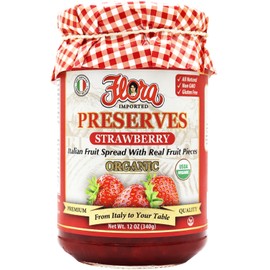 Flora Foods Organic Strawberry Preserves | Made with Natural Fruit Sugars | 12 oz (340g) | 100% Fruit 100% Italian | Premium Quality, Non GMO, All Natural, Italian