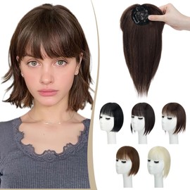 SEGO Hair Toppers for Women With Bangs Clip in Pieces 10 Inch Mono Base Synthetic Wigs Add Volume Bob Top Wiglets for Thinning-Hair #M4 Medium Brown