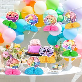 JOYMEMO 8 Pieces Colorful Brain Honeycomb Centerpieces for Tables - Rainbow Brain Theme Birthday Decorations Teens Adults, Double Sided Brain Table Toppers for Baby Shower Party Supplies