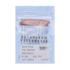 HUABAN 100pcs 1N4744A 1N4744 Silicon Power Zener Diode 1W 15V DO-41 (DO-204AL) 1 Watt 15 Volt