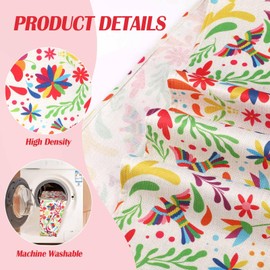 Bigqin Camino de Mesa Floral Otomi Mexicano, Cinco de Mayo Mexicano Estilo Fiesta Lino Mantel Decoración para Comedor Cocina Cafetería Hogar Interior Bar Decoración de Fiesta, 183*33cm/72*13", Blanco