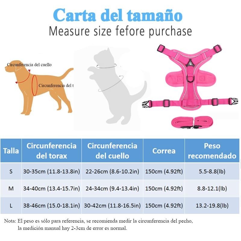 Arnés y Correa para Perros Gato,Pechera con 1.5M de Correa,
