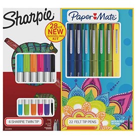 Sharpie Permanent Markers & Paper Mate Flair Box New Doodling Kit 28 count