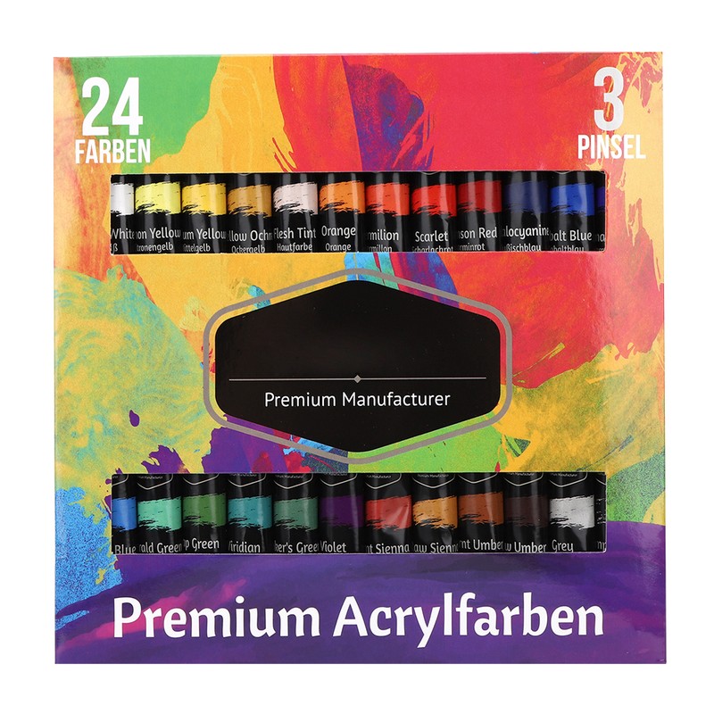 24 Colors Acrylic Pigments Set with 3Pcs Painting Pens Students