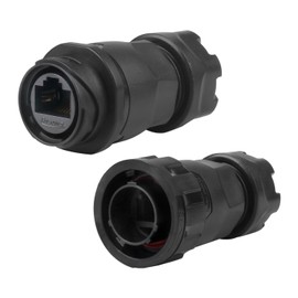 CNLINKO YM-20 RJ45 Waterproof Connector Kit, CAT6 Ethernet Port 8P8C Dual Port Port Panel Mounting Sockets, IP68 Waterproof Connector (Black RJ45 Inline Set)