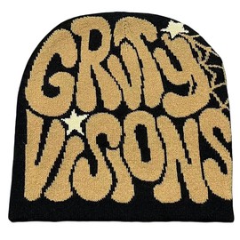 yolrdiw Women Beanie Y2k Letter Graphic Soft Warm Knitted Hats Men Winter Cap Black/Camel