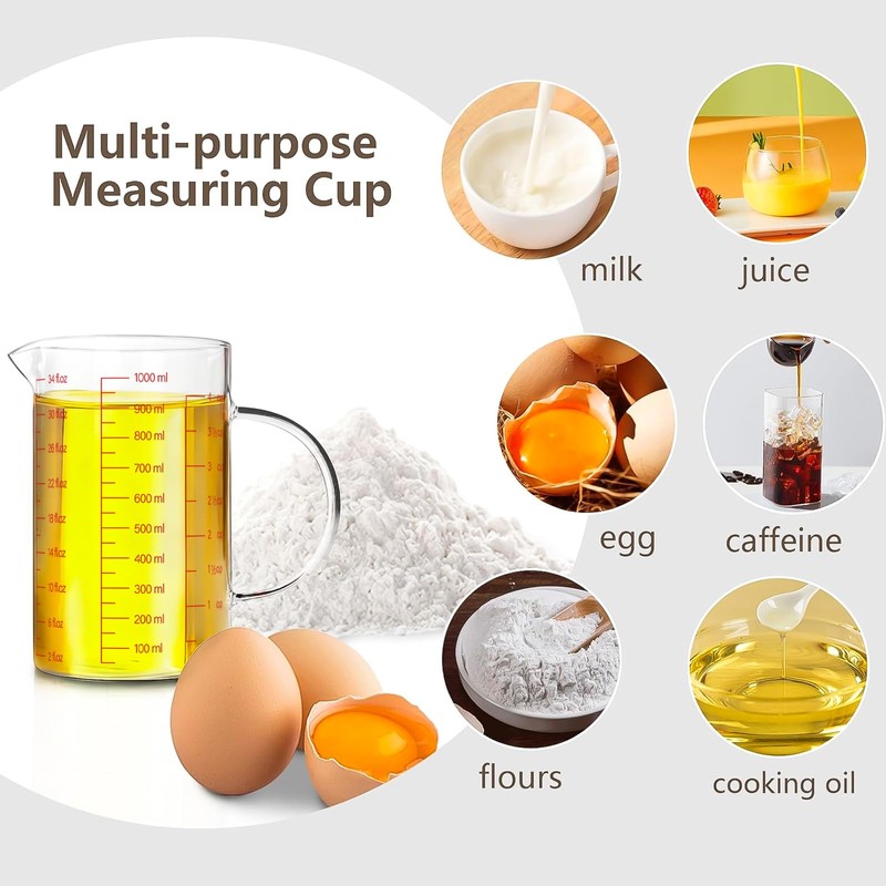 WhiteRhino 4Cup/1000ML Glass Liquid Measuring Cup With Handle,High Borosilicate Glass