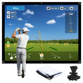 ZEALFEEL 9x7ft Golf Simulator Impact Screen for Training, 14 Gromment Holes,Durable Projector Screen with 10 Bungee Cords, 2 Layer Impact Screen for Home/Indoor/Garage