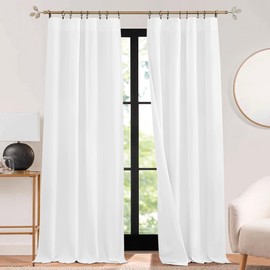 RYB HOME 3 in 1 Soundproof - Blackout - Insulation Linen Curtains, Noise Blocker Energy Saving Curtains for Bedroom Living Room Door Curtains Studio Home Office, White, W52 x L108 in, 2 Panels