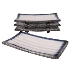 Uaral Sushi Plate,Ceramic White Sushi Plate Sashimi Plate Japanese Platter For Restaurant and Sushi Bar,Set of 4(Midnight Blue&White)