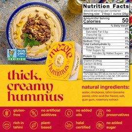Mezete Traditional Middle Eastern Hummus | 100% All Natural Dips and Spreads | Flavorful Tahini Rich Vegan Dip | Halal | Gluten-Free | No Preservatives | On the Go Cup | 180g