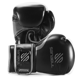 Sanabul Essential Gel Boxing Gloves Kickboxing Gloves for Men & Women Boxing Training & Sparring Gloves Muay Thai and Heavy Bag Training - Black/Metallic Silver, 8 oz