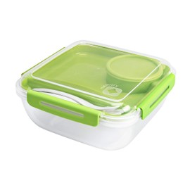Rotho Memory B3 Lunchbox 1,7l mit Besteck und separatem Behälter, Kunststoff (PP) BPA-frei, transparent, 1,7l (19,5 x 19,5 x 9,1 cm)