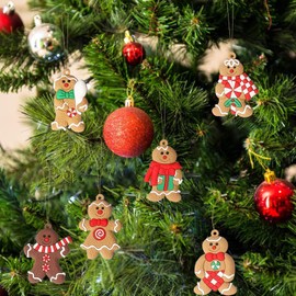 Christmas Tree Ornament Wood Hanging Christmas Decorations for Christmas Tree Xmas Party Door Decor Supplies Cute Funny Holiday Cartoon Themed Gingerbread Man Christmas Decoration(Wooden) 12Pcs