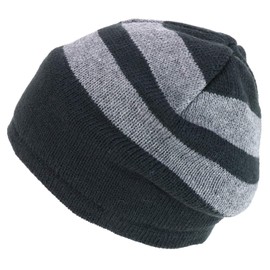 Trendy Apparel Shop Fleece Lined Striped Winter Short Beanie Cap - Black Grey