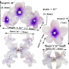 Purple Flower claw clips women girls,cute hawaii flower hair clips with artificial pearls,daisy decorative plumeria hair clips for thick hair thin hair, Large Medium 2pc beach wedding hair accessories