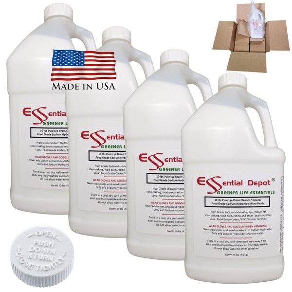40 lbs Food Grade Sodium Hydroxide Lye Evenly-Sized Micro Pels