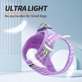 AIITLE Dog Harness and Leash Set, Reflective Adjustable Soft Mesh Vest with Plaid Print for Small Dogs – Breathable No-Pull Design for Daily Walks & Outdoor Adventures (XXS, Purple)
