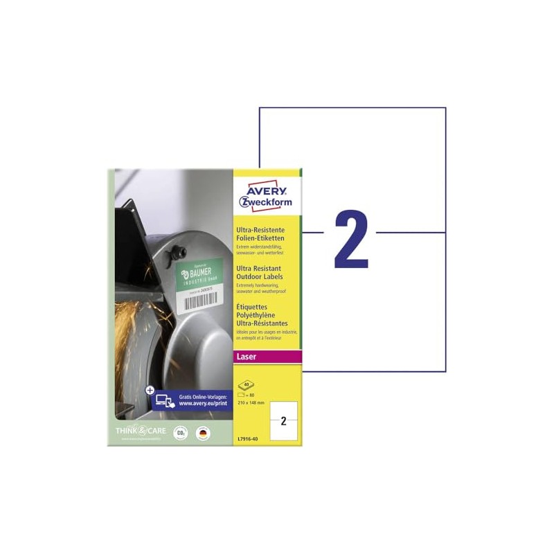 AVERY Zweckform L7916-40 Film Labels A4 80 Stickers Ultra-Resistant 210