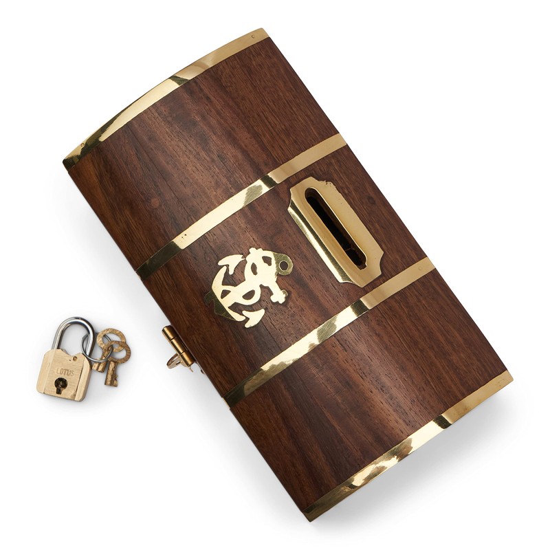 NKlaus 11736 Maritime Money Box Treasure Chest Wood and Brass