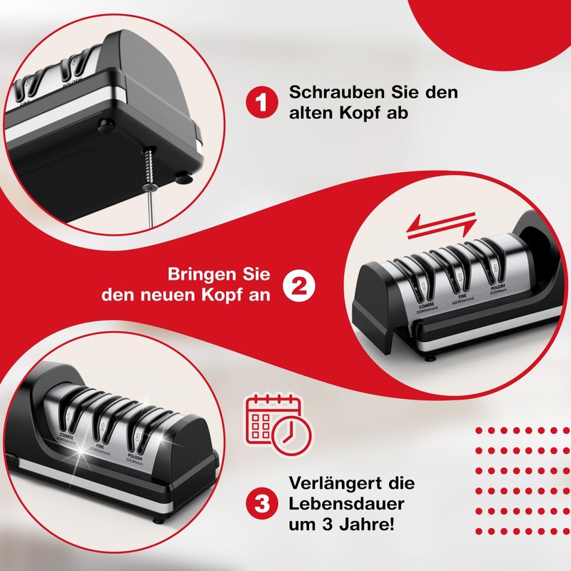 Professional Electric Knife Sharpener, 3-Stage Diamond Abrasive Sharpening System, Replaceable