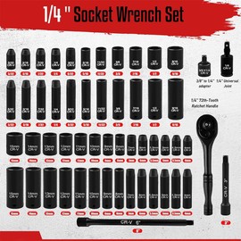 Unbranded 55PCS 1/4" Drive Impact Socket Set Metric & SAE Sockets Shallow & Deep Cr-V