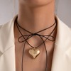 Chunky Puffy Gold Love Heart Pendant Necklaces，Trendy Bow Velvet Tie