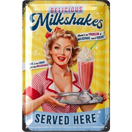 LANOLU Vintage Tin Sign Retro Diner Decor MILKSHAKES, Metal Kitchen Signs Wall Decor, Vintage Ice Cream Sign, 50s Diner Decor, Vintage Metal Kitchen Sign, 12x8"