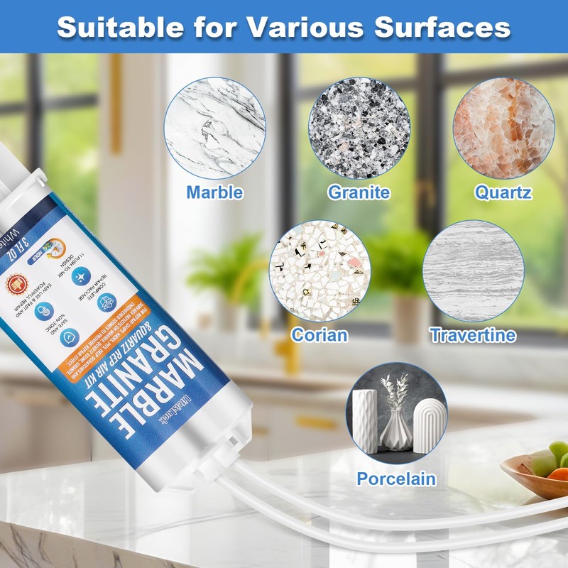 Quartz Countertop Chip Repair Kit - White Granite & Marble