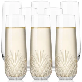 SHOSHIN Hand-Cut Crystal Stemless Champagne Flutes – Perfect for Parties, Weddings, and Celebrations – Elegant Set of 8 Champagne Glasses, 9.5 oz