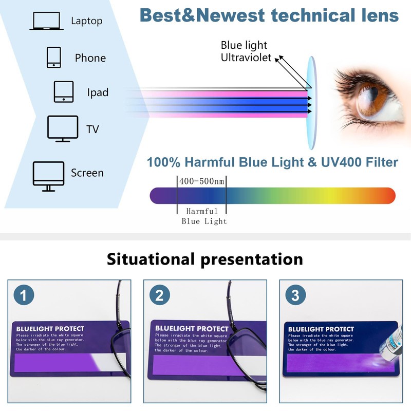 prtcslwd 3 Pack Folding Reading Glasses Stainless Steel Mini Anti-Blue