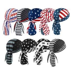 DOCILA Do Rags Skull Cap for Men Women Patriotic American Flag Motorcycle Head Wrap Sweat Helmet Liner Durags 4th of July Accessories Cycling Sports Outfits 9 PCS