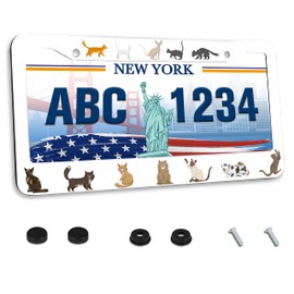 Cute Cat License Plate Frame Animal Action License Plate Holder Stainless Steel Auto Parts Decoration with Screws License Plate for Men Women 12x6 Inch