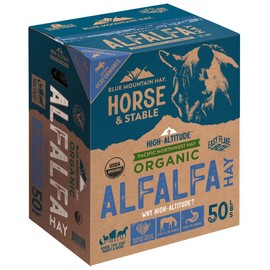 Blue Mountain Hay High-Altitude Organic Alfalfa Hay, 50lb Easy Flake Box - High Protein, Fiber & Mineral-Rich - High Leaf Retention - Ideal for Horses, Goats, Rabbits, Guinea Pigs & Other Small Pets