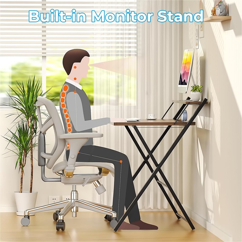 GreenForest No Assembly Folding Desk, 2-Tier Compact Computer Desk with