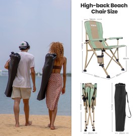 XGEAR Camping Chair with Padded Hard Armrest, Sturdy Folding Camp Chair with Cup Holder W Mesh Storage Bag, Support to 400 lbsfor Adults 2 Pack (Green)