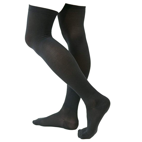 Men's Compression Socks for Swelling, Black above knee toe