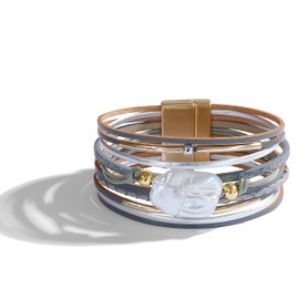 Long tiantian Stocking Stuffers Holiday Outfits for Women 2025 Leather Bracelet for Women Baroque Pearl Wrap Bracelets Womens Leather Cuff Bracelet